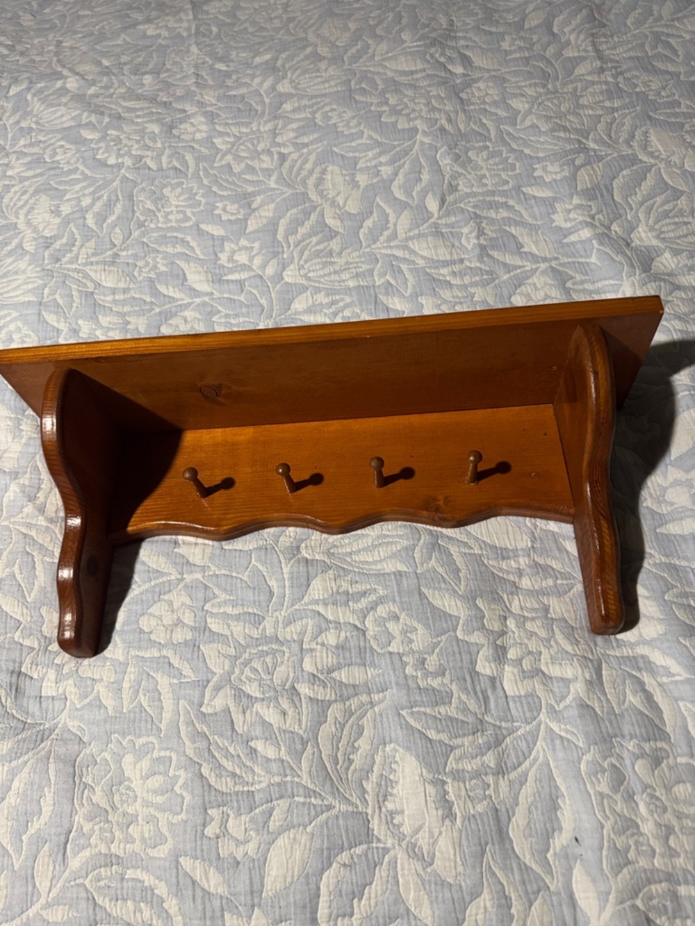 Wood Wall Shelf with Four Hooks - Brown